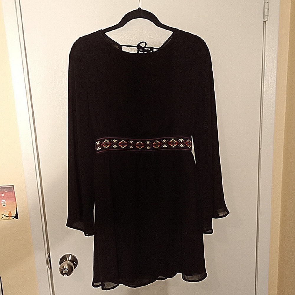 Sage, black, embroiered, backless dress
